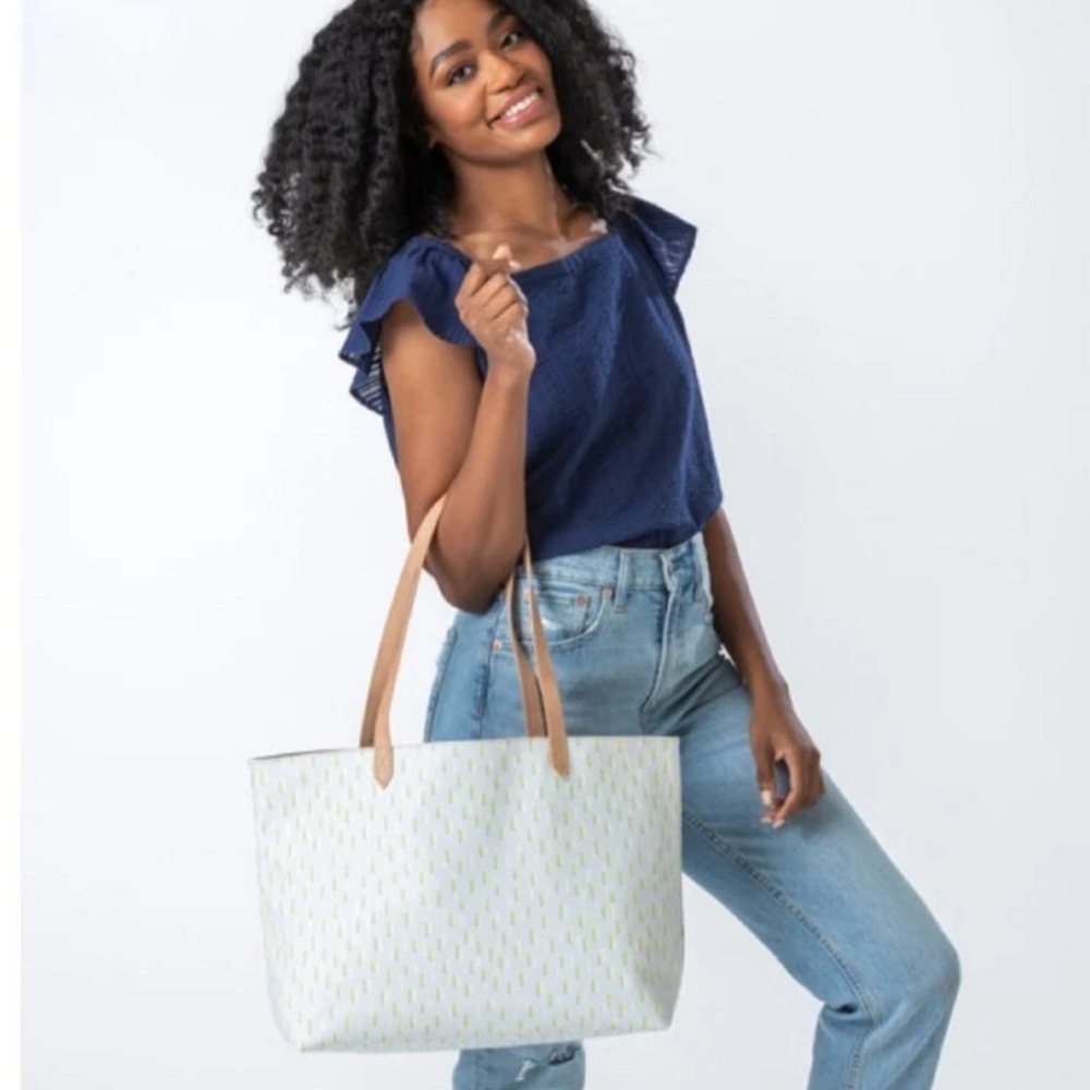 Stylish White and Tan Tote Bag